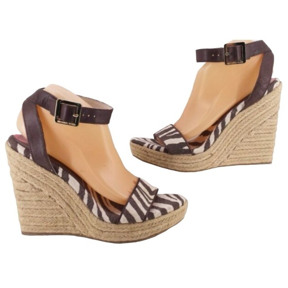 MICHAEL Michael Kors Shoes - MICHAEL Michael Kors Brown Zebra Print Strapy Espadrille High Sandals Women’s 10